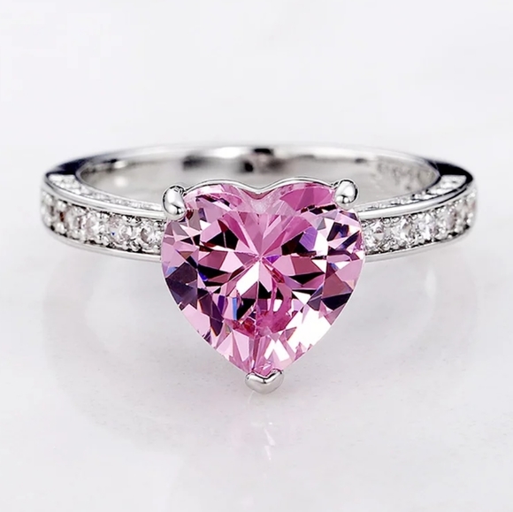 Jewelry - Pink Heart Cubic Zirconia Silver Ring